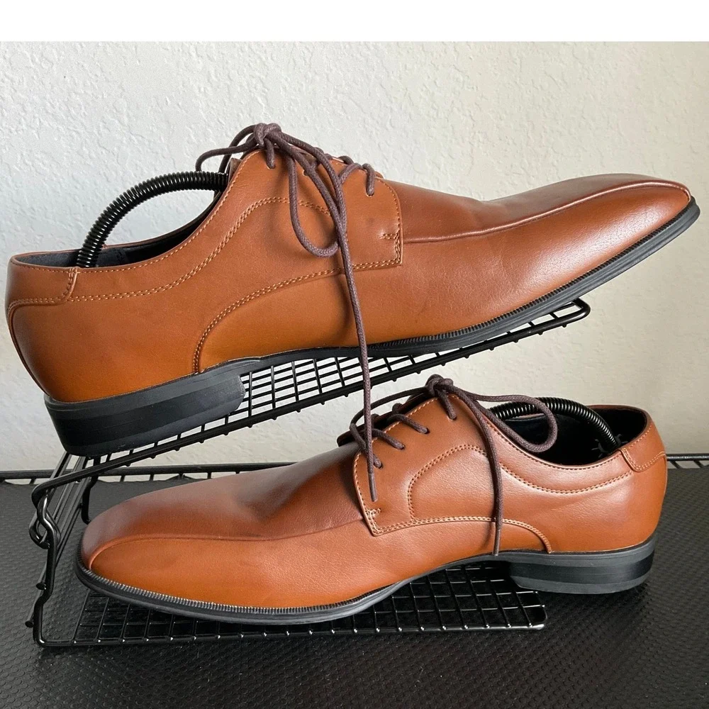 Alfani Seth Mens 11.5M Cognac Brown Bicycle Toe Oxford Dress Shoes 42101